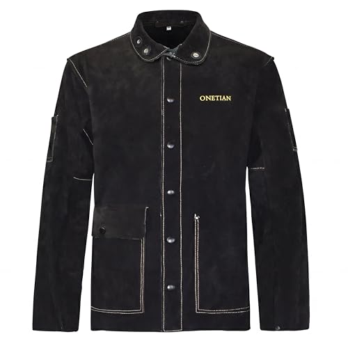 ONETIAN Leather Welding Jacket Heavy Duty Heat and Flame Resistant Coat XL