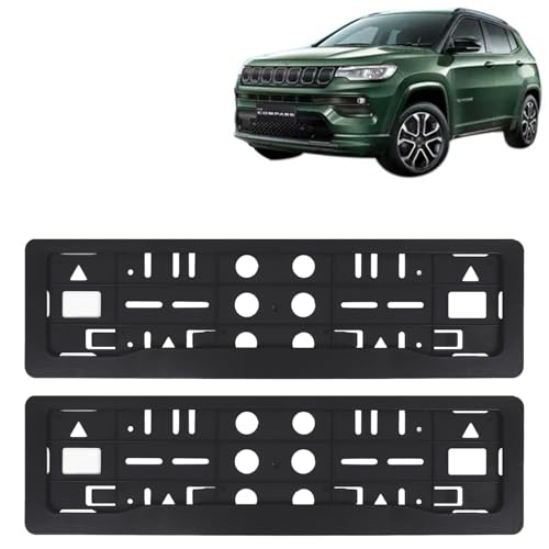 Image of KINGSWAY Compass Car Number Plate Frames for All 2021 Onwards Models of Jeep Car Registration Plate Holders, Black Licence Plate Covers (Front and Rear), Universal Size 51.5 x 14.5 cm