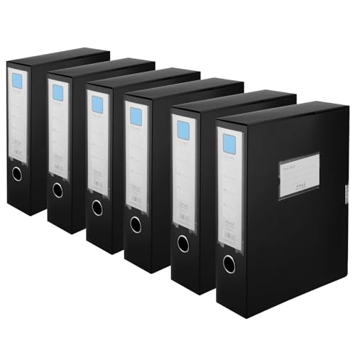 Image of PINGEUI 6 Pack A4 Box Files, 75mm Collapsible Black Plastic Box Files A4 Filing Boxes, 700 Sheets Capacity, Boxes Folders for Paperwork Document Organisation
