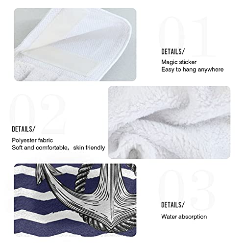 Giwawa Nautical Anchor Hand Towels 2 Pcs Soft Navy Blue Anchors Hanging Towel High Absorbent White Stripe Dish Towel Fast Drying Sea Anchor Towel For Kitchen Bathroom Toilet Home Decorative 12X17In #TOP4