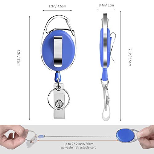 Retractable Badge Holder With Carabiner Reel Clip And Key Ring For Id Card Key Keychain Holders Blue 10 Pieces #TOP1