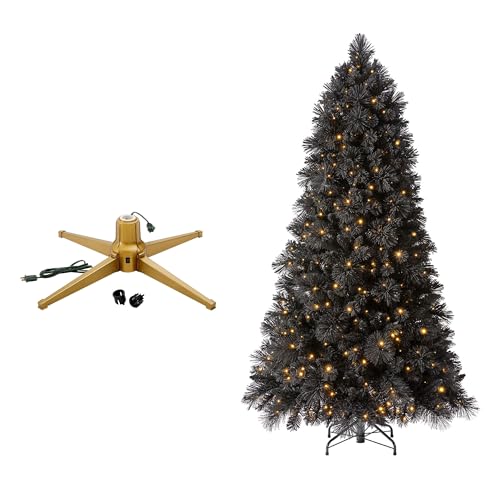 Home Heritage Rotating Tree Stand Base with Snowdrift 6.5' Pine Christmas Tree