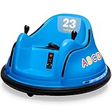 Kidzone DIY Sticker Race Car 12V Kids Toy Electric Ride On Bumper Car Vehicle with Remote Control, LED Lights & 360 Degree Spin, 2 Speeds, ASTM Certified - Blue