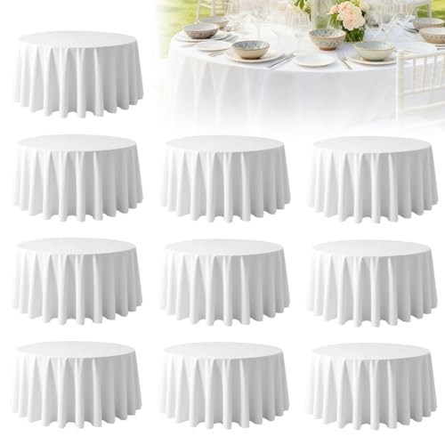 Lot de 10 nappes rondes, blanches, 213 cm, imperméables, pour anniversaire, banquet, mariage,...