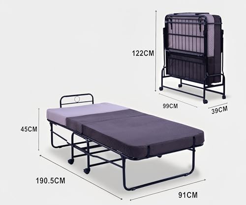 Image of Spacecrafts High-Density Recliner Folding Bed with Mattress | Portable Guest Bed, Space-Saving Lounge Cot | Compact Recliner Guest Bed | Metal Frame with Wheels (3 ft x 6.3 ft) (Brown & Ivory)