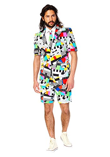 Opposuits Men's Summer Suit - Retro 90's Printed Outfit - Slim Fit - Includes Short Sleeved Blazer - Shorts and Tie