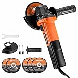 WorkNeon 4-1/2 Inch Angle Grinder, 850W 11000RPM High Torque Electric Grinder Tool with Auxiliary Handle, 5pcs Wheels Attachments for Metal Cutting, Polishing & Rust Removal, Slide Switch