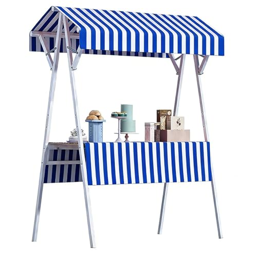 SHZYJBRY Outdoor Vendor Cart, 43.30in Foldable Metal Market Stall Display Stand with Canopy, Portable Multi-Purpose Floor Wagon for Retail Kiosks Events Festivals Farmers Markets Trade Shows, Blue