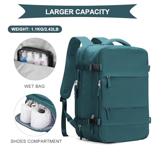 Image of coowoz Large Travel Backpack For Women Men, Carry On Backpack,Hiking Backpack Waterproof Outdoor Sports Rucksack Casual Daypack Expandable Heavy Duty Extra large Backpack Peacock Blue