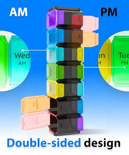 Image of Extra Large Pill Organizer 2 Times a Day - XL Pill Box 7 Day with Big AM /PM Compartments - Fits Large Vitamins, Supplements & Gummies, for 7 or 14-Day Use, Color-Coded, Senior-Friendly, No Spills