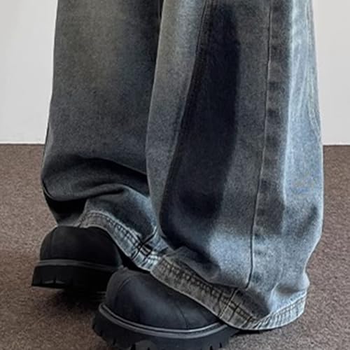 Men's Ripped Loose Wide Leg Jeans Hip Hop Denim Pants with Pockets Relaxed Fit Straight Distressed Jean 5