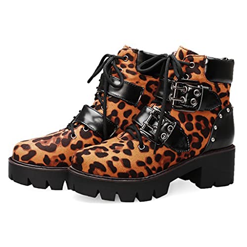 MIOKE Women's Fashion Lace Up Dressy Ankle Boots Waterproof Chunky Platform Mid Heel Combat Short Booties2