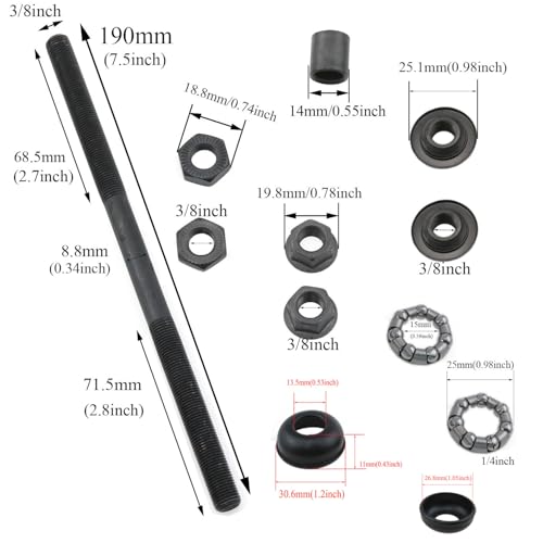 Meuey Lyot Bicycle hub axle 190mm/7.48inch Bicycle 1/4” X 7 Balls Bearing Retainer Bike Hub Cups Bicycle Axle 3/8\" Black 26tpi Hub Conical Lock nut Washer Kit 1 Set - Thumbnail 4