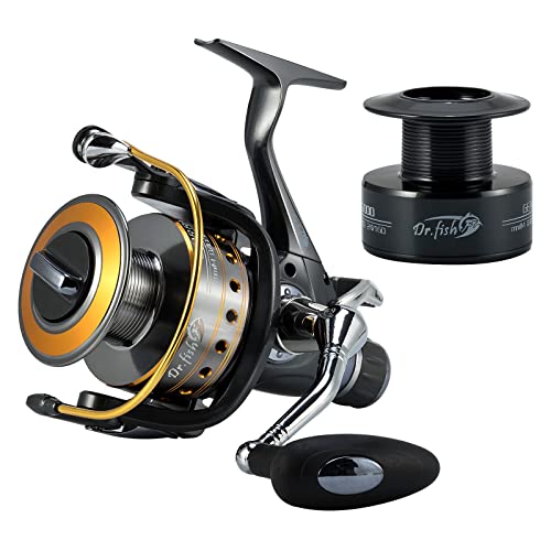 Dr.Fish Carp Fishing Reel Bait Feeder Spinning Reel 10+1 Ball Bearings 5.5:1 Aluminum Spool Anti-Corrosion Max 36LB Carbon Fiber Drag, Metal Handle 3000