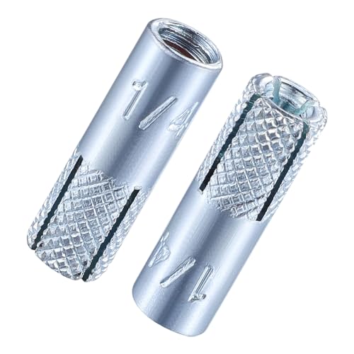 Wensilon(20 pcs) 1/4'-20 Premium Zinc Plated Carbon Steel Drop in Anchors Assortment, Knurled Drop-in-Anchor...