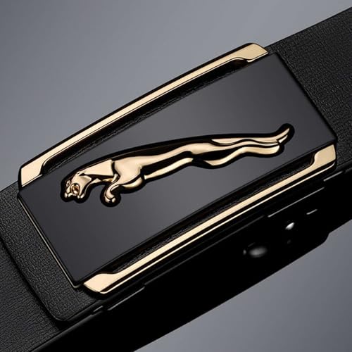 Image of Nexbelt Men's Leather Belt, Black with Gold Leaping Jaguar Automatic Buckle, Formal Style