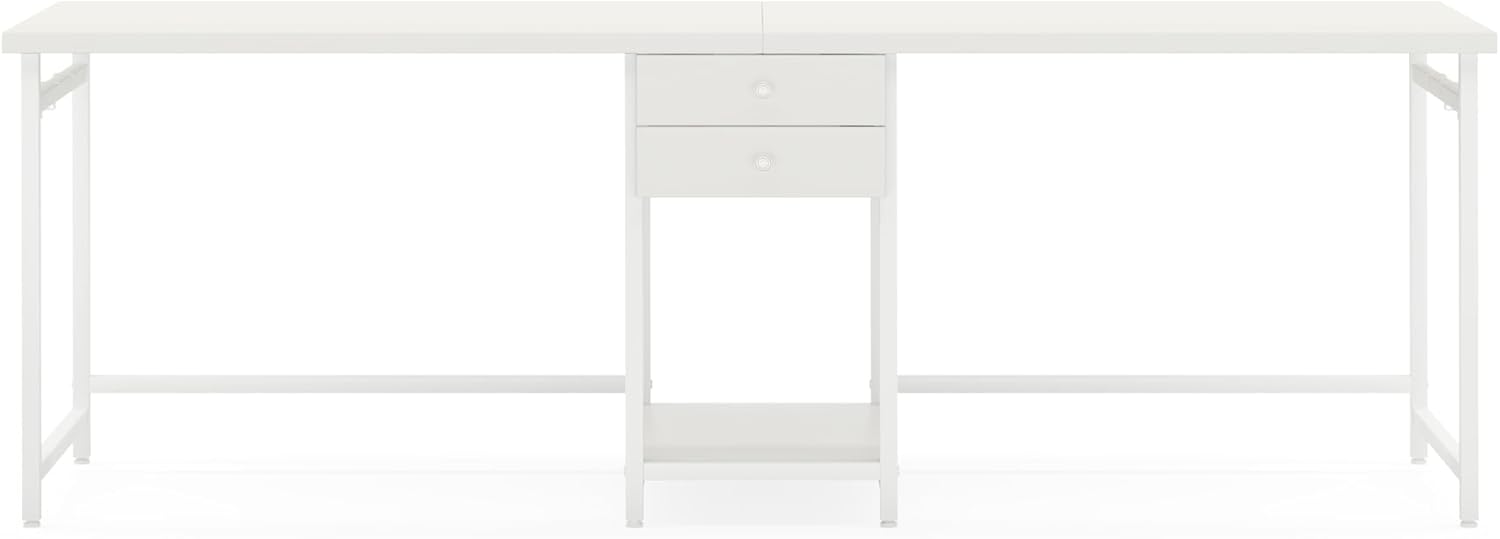 Tribesigns 78.74’’ Two Person Desk with 2 Drawers, Long Double Computer Desk Gaming Table with Shelves, Industrial Study Writing Table Workstation for Home Office, White