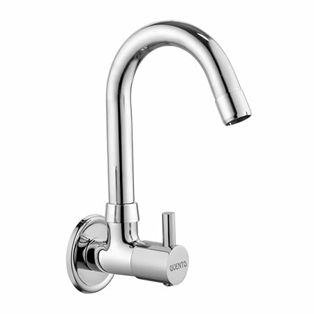 Quento Sink Cock Faucet/Tap | Sink Cock with Flexible Swivel Spout Faucet/Tap | Wall Mount with Chrome Finish for Kitchen Sinks | 360 Degree Rotating Spout and Foam Flow (Turbo)