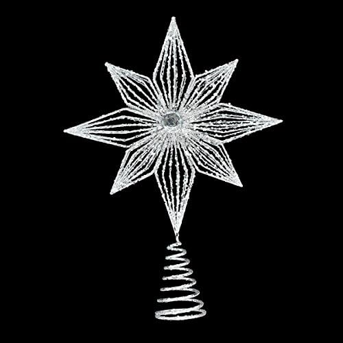Alice Doria 10-inch Silver Glittered 8 Point Christmas Treetop with Crystal Jewels, Indoor Holiday Decoration Metal Christmas Treetop