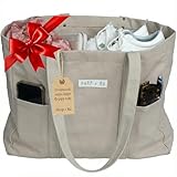 Harp + Ra Oversized Large Canvas Tote bag for Women - Open Top, Laptop Sleeve, Pockets - no zipper - Best gift for Women