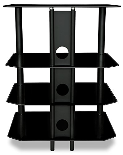 Mount-It! AV Component Media Stand, Audio Tower and Media Center with 4 Tempered Glass Shelves, 88 Lbs Capacity, Black Silk (MI-867)