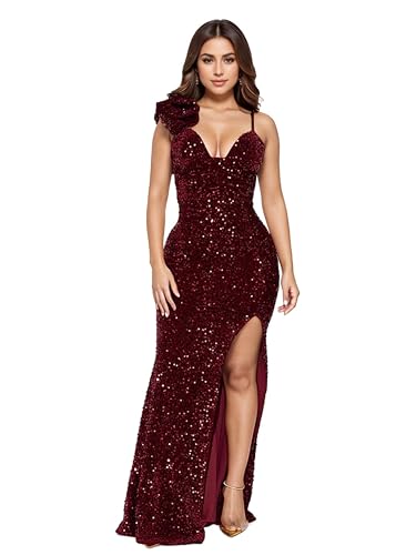 Image of Women's Sequin Prom Dress Evening Gowns for Formal Events | Elegant Sparkly Rhinestone Long Maxi Dresses for Formal Party,Gala,Wedding Guest,Fully Lined,Stretchy,Side Slit
