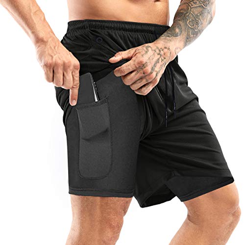 image for Yidarton Men's Sports Shorts 2-in-1 Running Gym Workout Quick Drying B
