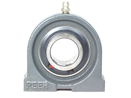 Peer Bearing UCPAS205-14 Pillow Block, Tapped Base, Cast Iron Housing, US Dimensions, Wide Inner Ring, Relubricable, Anti-Rotation Pin, Set Screw Locking Collar, Single Lip Seal, 7/8