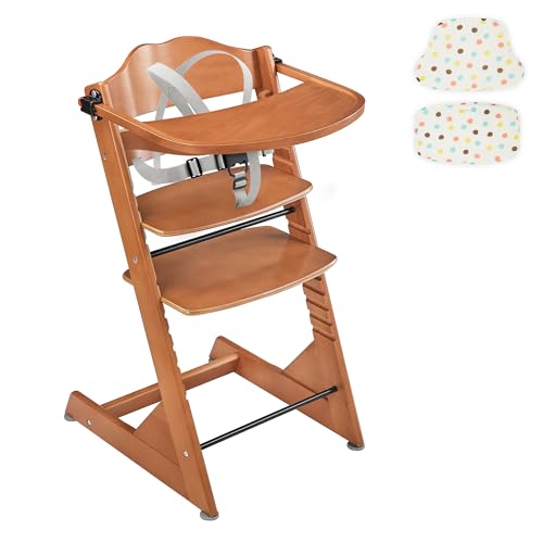 LUE BONA Tronas de Bebe Evolutiva, Tronas de Bebe para Niños Desde 6 Meses avec Bandeja Desmontable Cojín y Cinturón 3 Puntos, Marrón Claro, Diseño Moderno