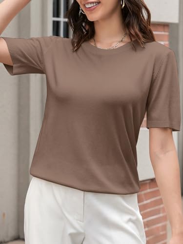 Image of SANGTREE Short Sleeve Sweater for Women Crewneck Summer Knit Tops | Summer Knit Pullover Tops.Perfect for Daily,Work,Home,Holiday,Travel,Shopping Etc.