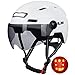 ILM Adult Bike Helmet with USB Rechargeable LED Front and Back Light Mountain&Road Bicycle Helmets for Men Women Removable Goggle Cycling Helmet for Commuter Urban Scooter(White, Large/X-Large)
