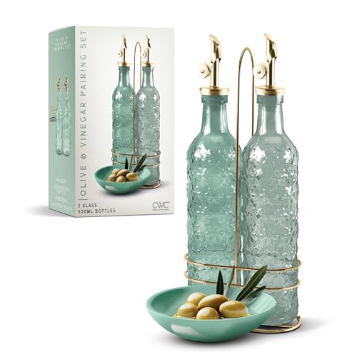 La Mejor Recopilación de Convoys de aceite y vinagre Top 10. 44 Cook with Colour - Dispensador de botellas de aceite de oliva de vidrio, paquete de 2 unidades, aceite y vinagre de 17 onzas, jarra de aceite de oliva para cocina
