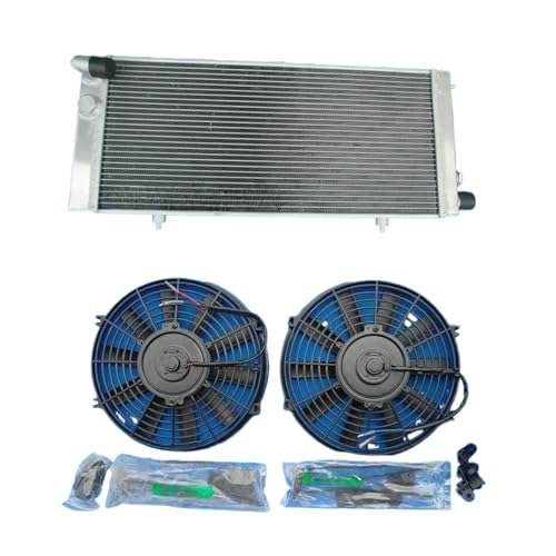 Radiador de aluminio y 2 ventiladores compatibles con PEUGEOT 205 GTI 1.6L y 1.9L 1984-1994 MT 1985 1986 1987 1988 1989 1990 1991 1992 1993