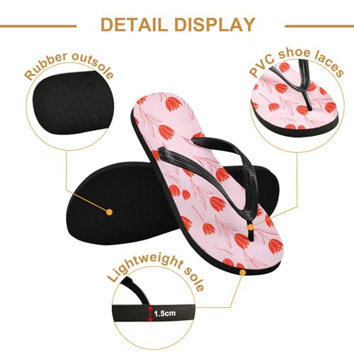 Sinestour Red Flower Pink Flip Flops for Beach Thong Sandals Anti-slip Lightweight Beach Slippers for Summer Travel Swim3