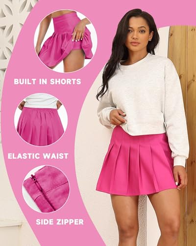 Image of Girls Pleated Skirts Tennis Skirt with Shorts High Waisted Mini Skort | Side Zipper, A-Line Cut,Stretchy Back Elastic Waistband, Athletic Golf Skorts, Uniform, Casual, Festival Outfit