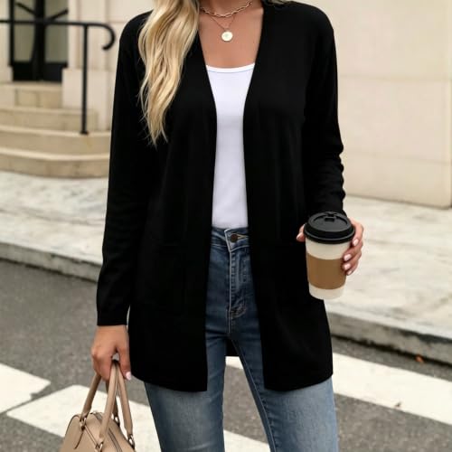 Cardigan for Women Lightweight Long Sleeve Open Front Sweater with Pockets - image 2