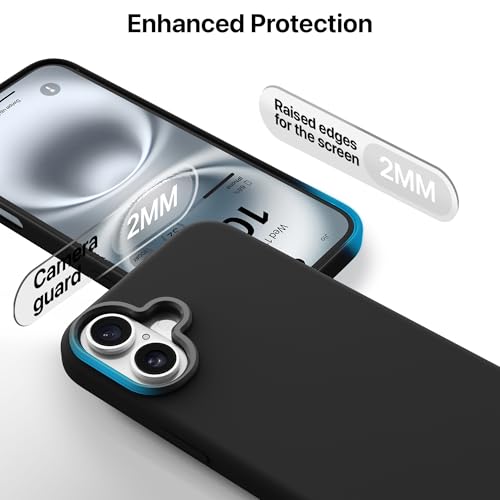 Image of eller sante Silicon Back Cover Case for iPhone 16 Plus Scratch Resistant TPU Shockproof 6ft Feet Drop Protection Support Mag-Safe Wireless Charging- Black