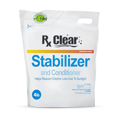 Rx Clear Swimming Pool Stabilizer and Conditioner | Water Balancer | Cyanuric Acid for Swimming Pools | Longer Lasting Sanitation | Helps Reduce Chlorine Loss Due to Sunlight | 4 Pounds