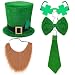 Leadinor St. Patrick's Day Costume Suit Leprechaun Costume Set Hat, Shamrock Glasses, Bow, Bow Tie, Beard for Irish Party
