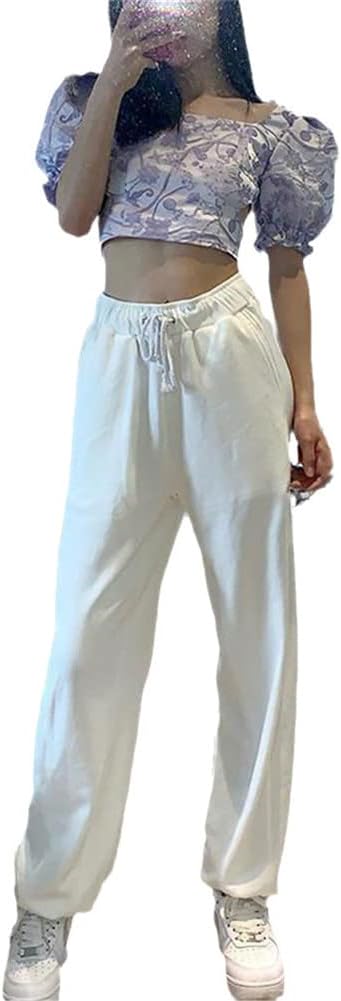 KEHAIOO Women's Korean High Waist Jogging Sports Pants, Harajuku Joggers Oversize Wide Leg Trousers for Female