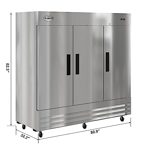 Image of KoolMore 80 in. Three-Door Stainless Steel Upright Commercial Reach-in Refrigerator, ETL LISTED - 72 cu. ft. (RIR-3D-SS)