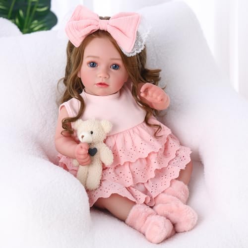 BABESIDE Muñeca Reborn Niña – Bebé Reborn Realista de 20 Pulgadas con Cabello Largo, Cuerpo Suave de Tela, Vestido Rosa y Accesorios, Regalo para Niños a Partir de 3 Años