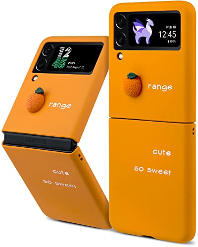 Qoosan 3D Fruits Cover Designed For Galaxy Z Flip 4 5G Case (2022) Thin Slim Fit Cute Kawaii Hard Phone Case For Women, Orange #TOP2