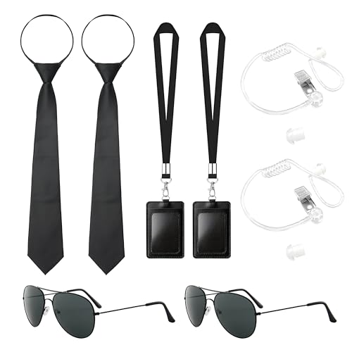 CATMEYE Kit de Déguisement Agent Secret 10 Pièces, Costume d’Agent & d’Espion avec Lunettes de Soleil Noires, Cravate à Fermeture Éclair, Oreillette et Carte d’Identité (10 pièces)