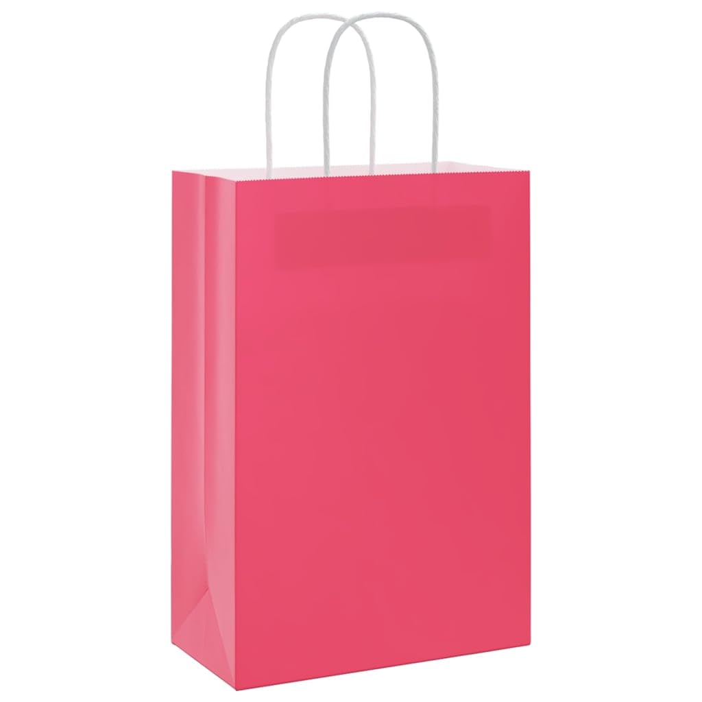 QUAHEAS Lot de 50 sacs cadeaux en papier kraft rose - 21 x 11 x 31 cm - Avec poignées en corde - Pour fête, anniversaire, mariage, Noël, Pâques, festival, événement, cadeau, emballage