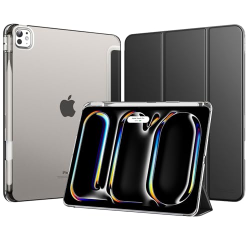 MoKo for iPad Pro 13 Inch Case (M5/M4) 2025/2024 with Pencil Holder, Slim Light Trifold Smart Cover iPad 13 Pro with Hard PC Translucent Back Shell, [Support Apple Pencil Pro & USB-C], Black