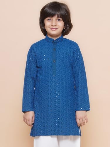 Image of AJ DEZINES Chikankari Kurta For Boys- Ethnic Wear | Embroidery Chikankari Sequined | Traditional & Festive Outfit | Cotton Stylish Boys Kurta | Perfect For Wedding & Family Function