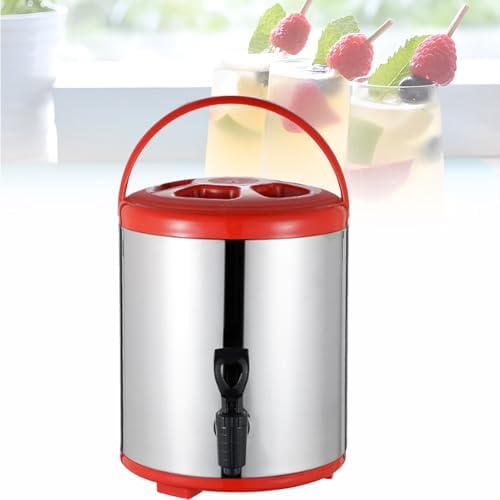 10L Stainless Steel Insulated Beverage Dispenser Urn with Cover & Spigot - Perfect for Hot Water, Milk Tea, Coffee, Catering, Parties, and Events,Red,8L