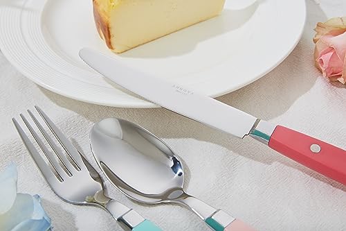 ANNOVA Silverware Set, Retro/Rivet Colorful Stainless Steel Tableware Kitchen Flatware Set Utensils, Includes Dinner Knives, Forks, Spoons, Salad Forks & Dessert Spoons (Pastel Mix, 20 Pieces)