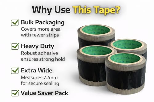 Image of Myntra Packaging Tape | 72mm / 3 Inch Wide BOPP Adhesive Tape Roll | 65 Meter Long Strong Brown Tape | Heavy-Duty Carton Sealing & E-Commerce Packing Material (Pack of 4 Rolls)